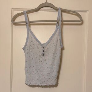 American Eagle Outfitters Light Blue Ribbed Floral Camisole with Button Placket